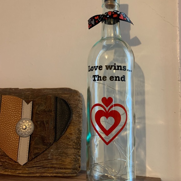 Hand Crafted- ‘Love Wins..’Red fairy light wine bottle lantern with die cut logo - Picture 8 of 9